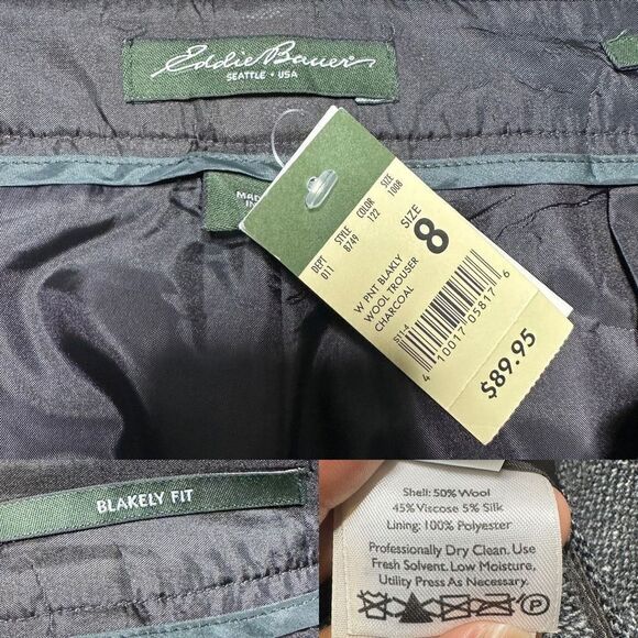 Eddie Bauer Pants Women’s 8 Blakely Fit Wool Silk Blend Gray Dress Trousers - Picture 9 of 9
